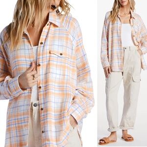 NWT Billabong Best Time Plaid Baggy Button Down Flannel